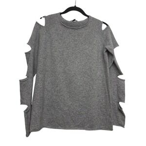 AQUA 100% Cashmere Gray Cold Shoulder Cutout Sweater Cozy‎ Top Women's Medium